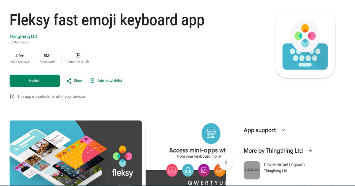 واجهة تطبيق Fleksy على متجر Google Play