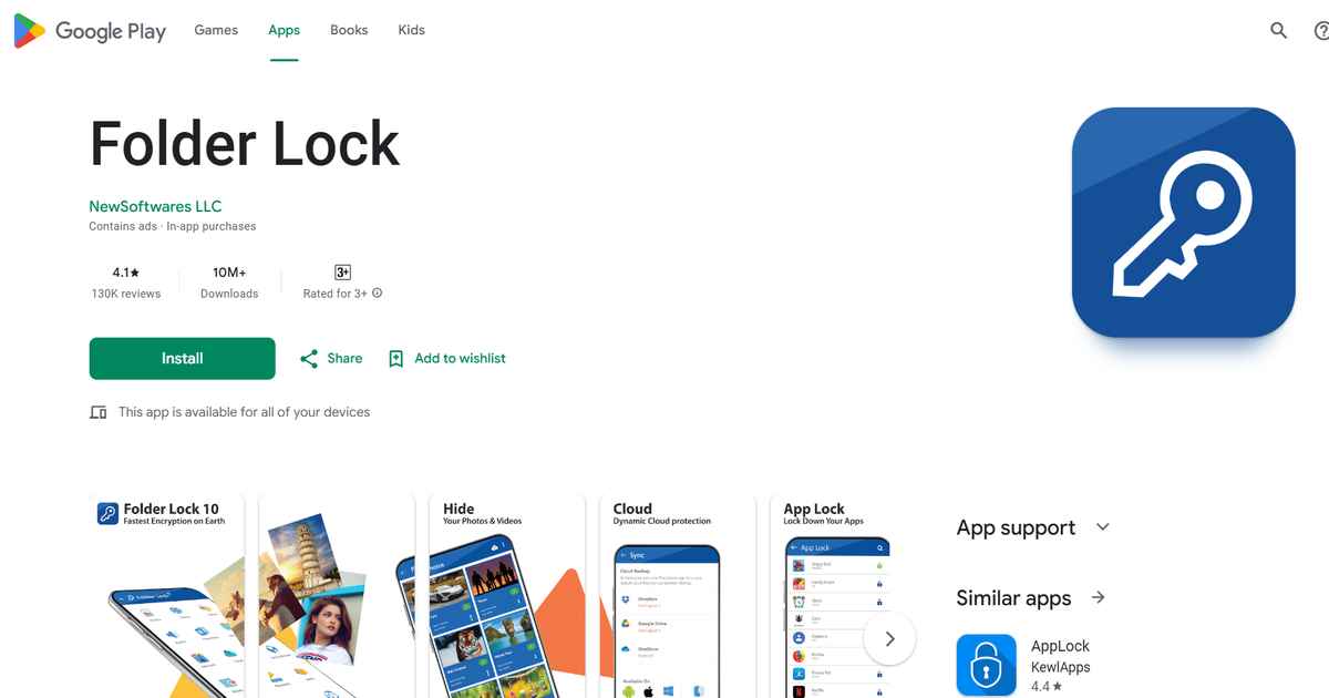 تطبيق Folder Lock لتأمين الملفات والصور والفيديوهات.