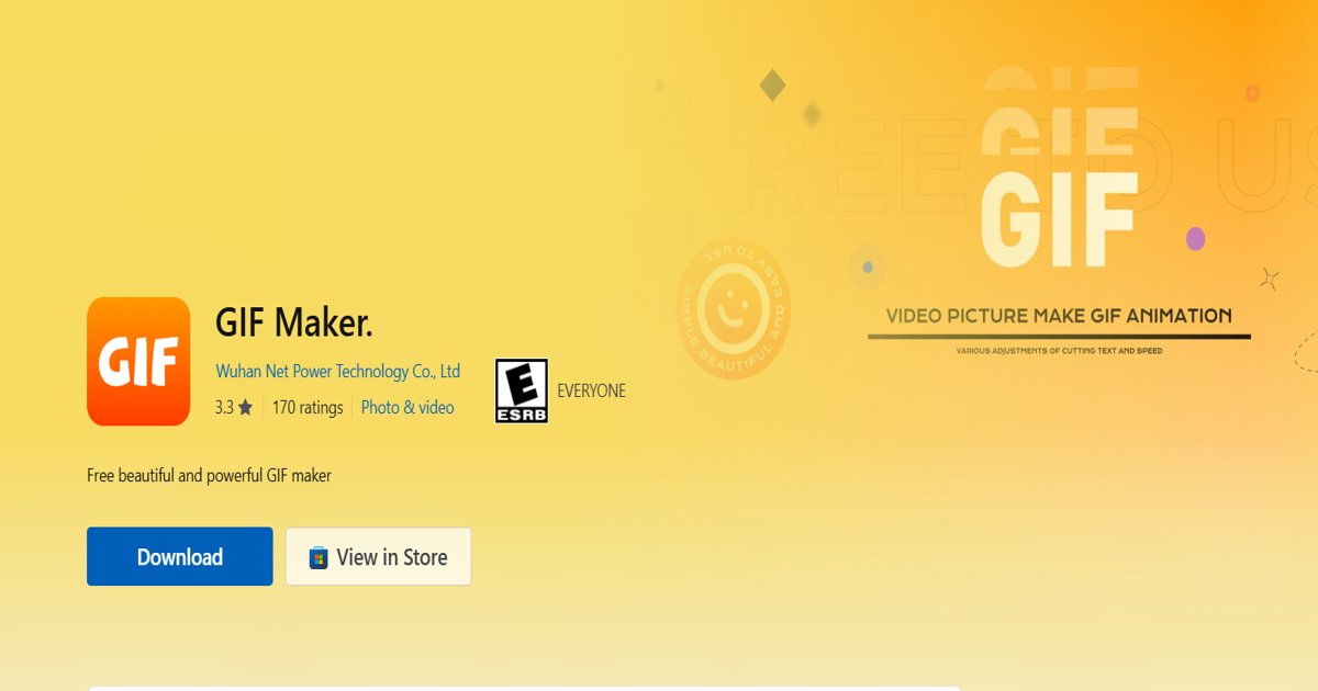 عرض لتطبيق GIF Maker على متجر Microsoft لتحويل الفيديو إلى صورة متحركة GIF