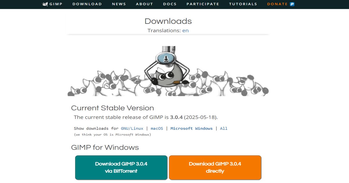 صفحة تحميل برنامج GIMP الإصدار 3.0.4
