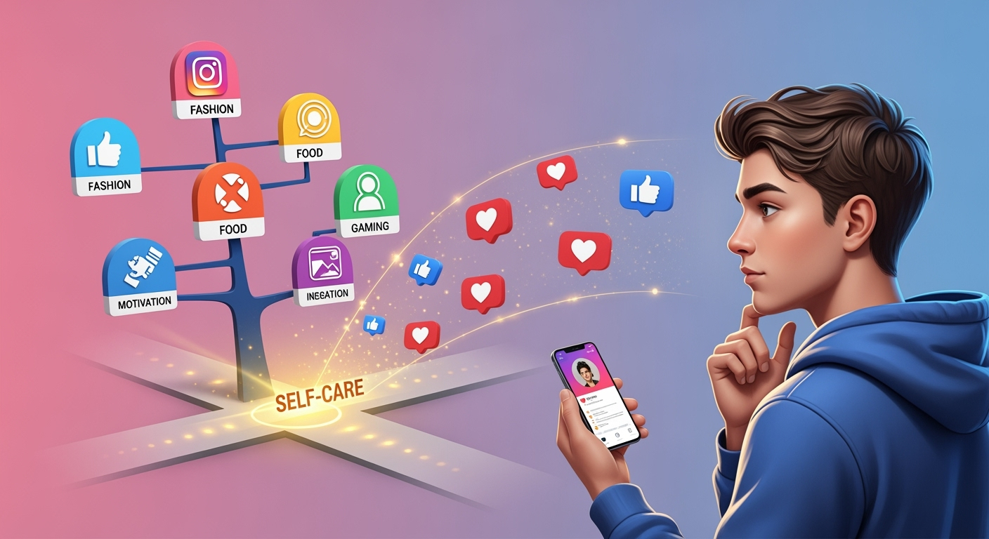 صورة تظهر شخص يحاول تحديد مجال المحتوى المتخصص (Niche) الذي سيتبعه في انستجرام