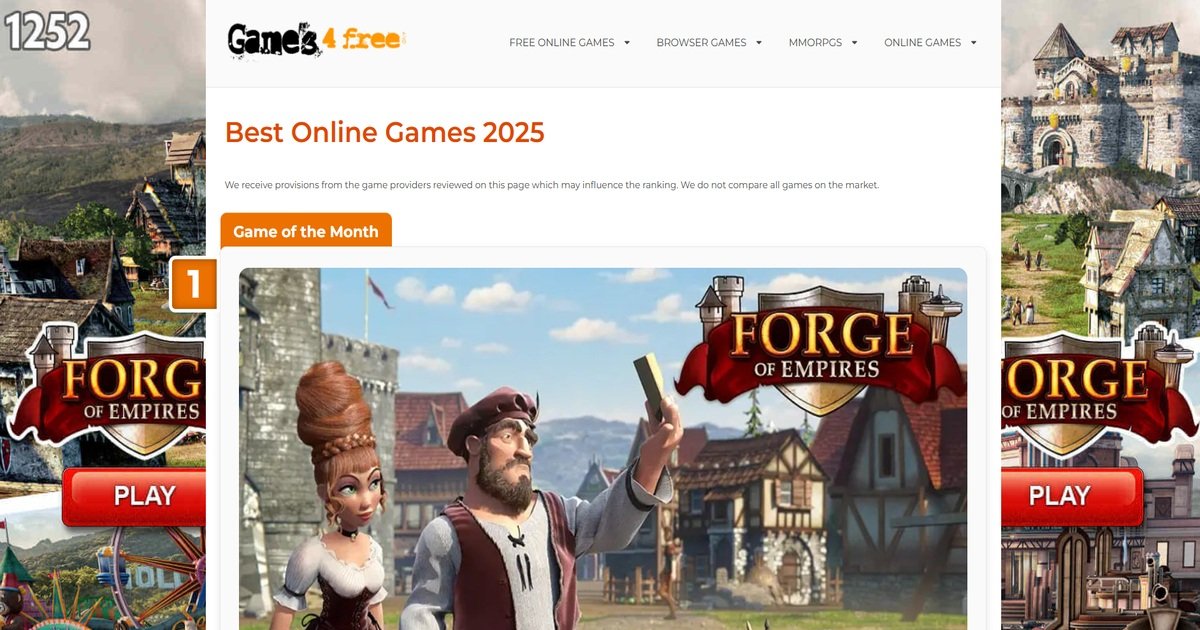 صفحة Games-4-Free.com تعرض قائمة "Best Online Games 2025"، وهي من مواقع ألعاب أونلاين المجانية.