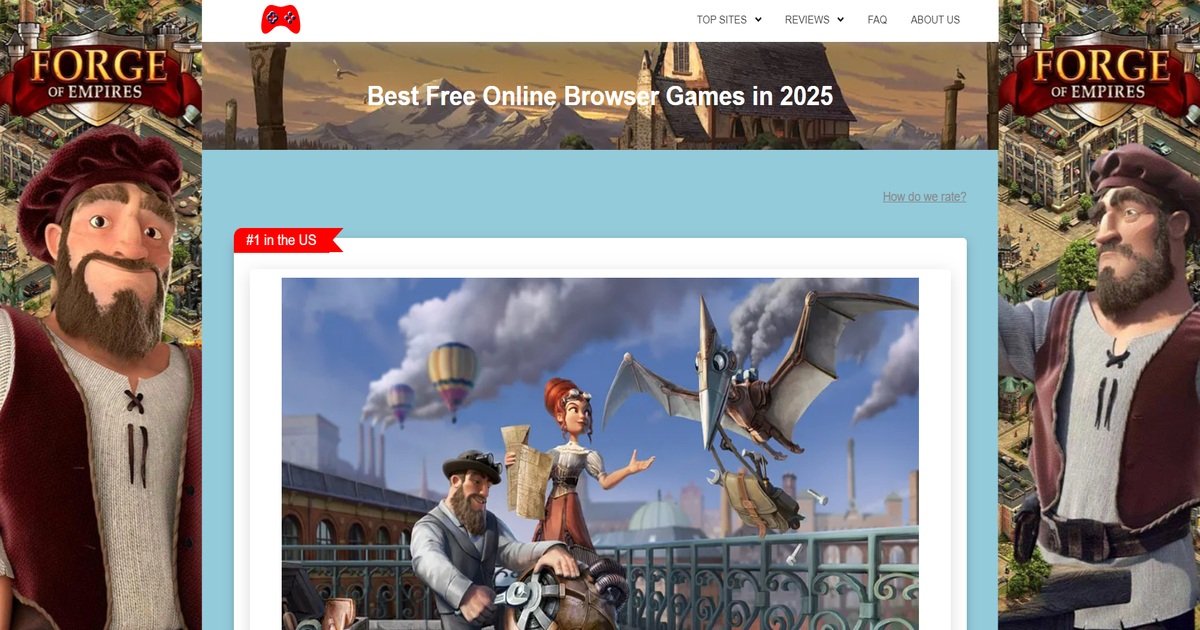 واجهة موقع Top-Browsergames.com تعرض لعبة Forge of Empires.