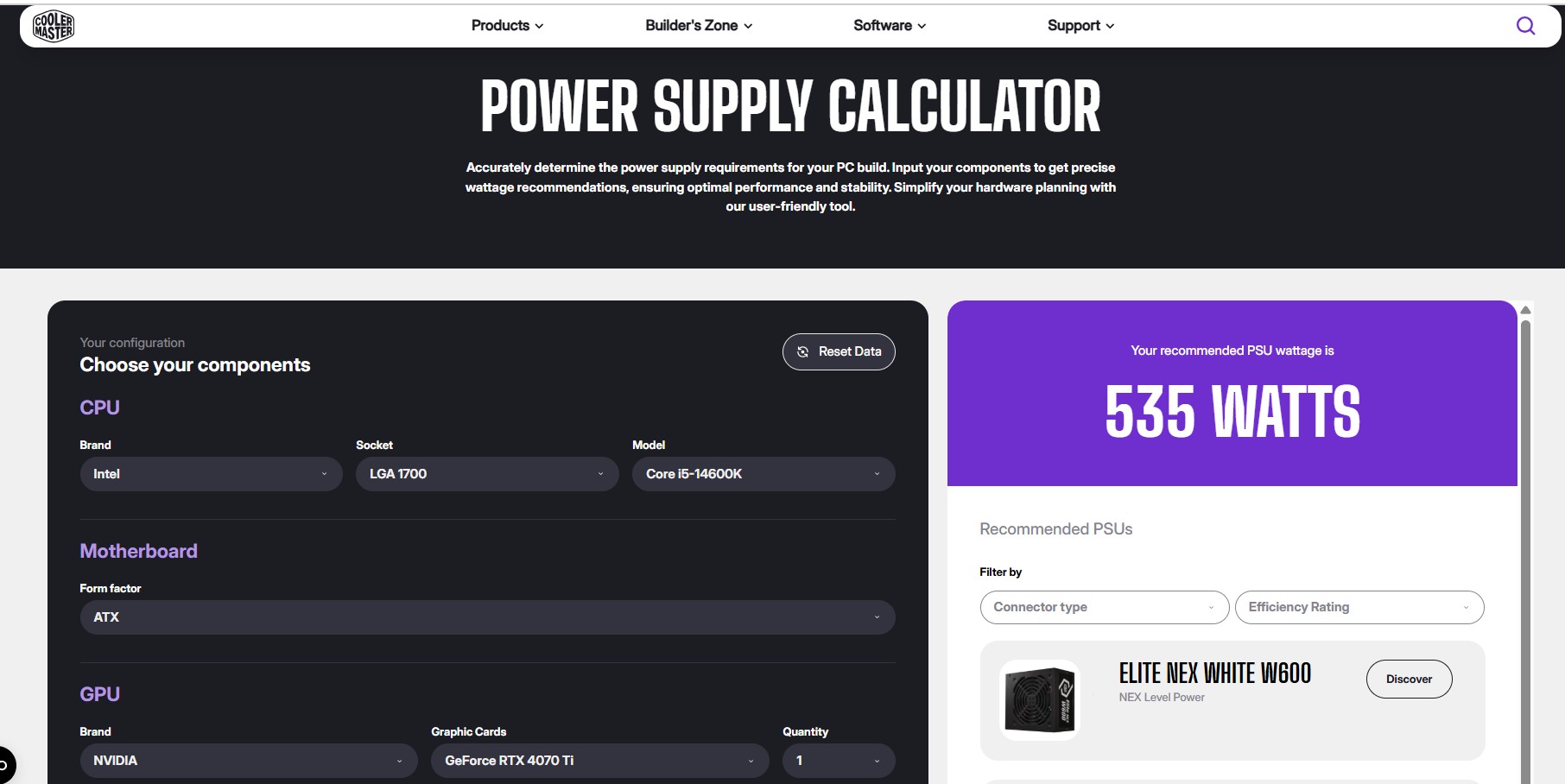 حاسبة الواط للكمبيوتر Cooler Master PSU Calculator
