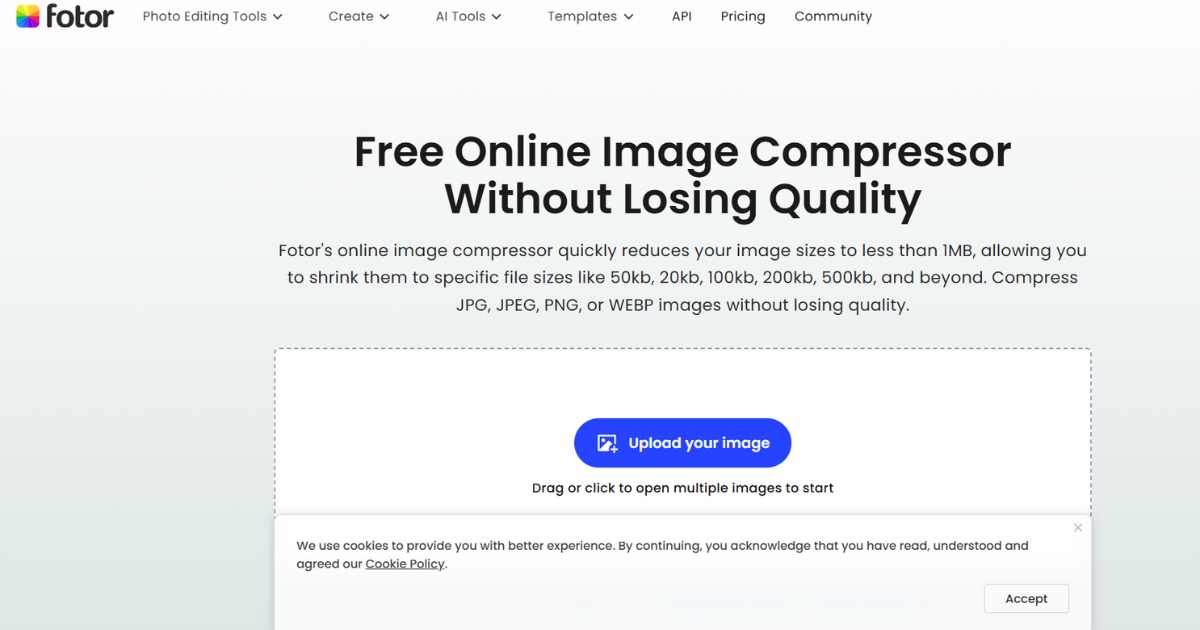 واجهة Fotor لضغط الصور دون فقدان الجودة.