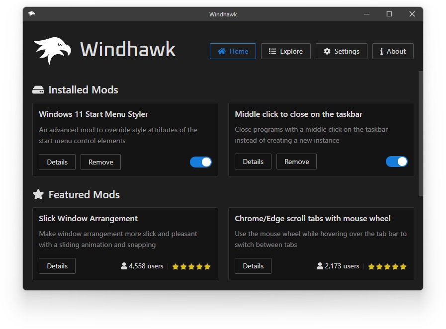 أداة Windhawk: تعديلات النظام للمستخدمين المتقدمين