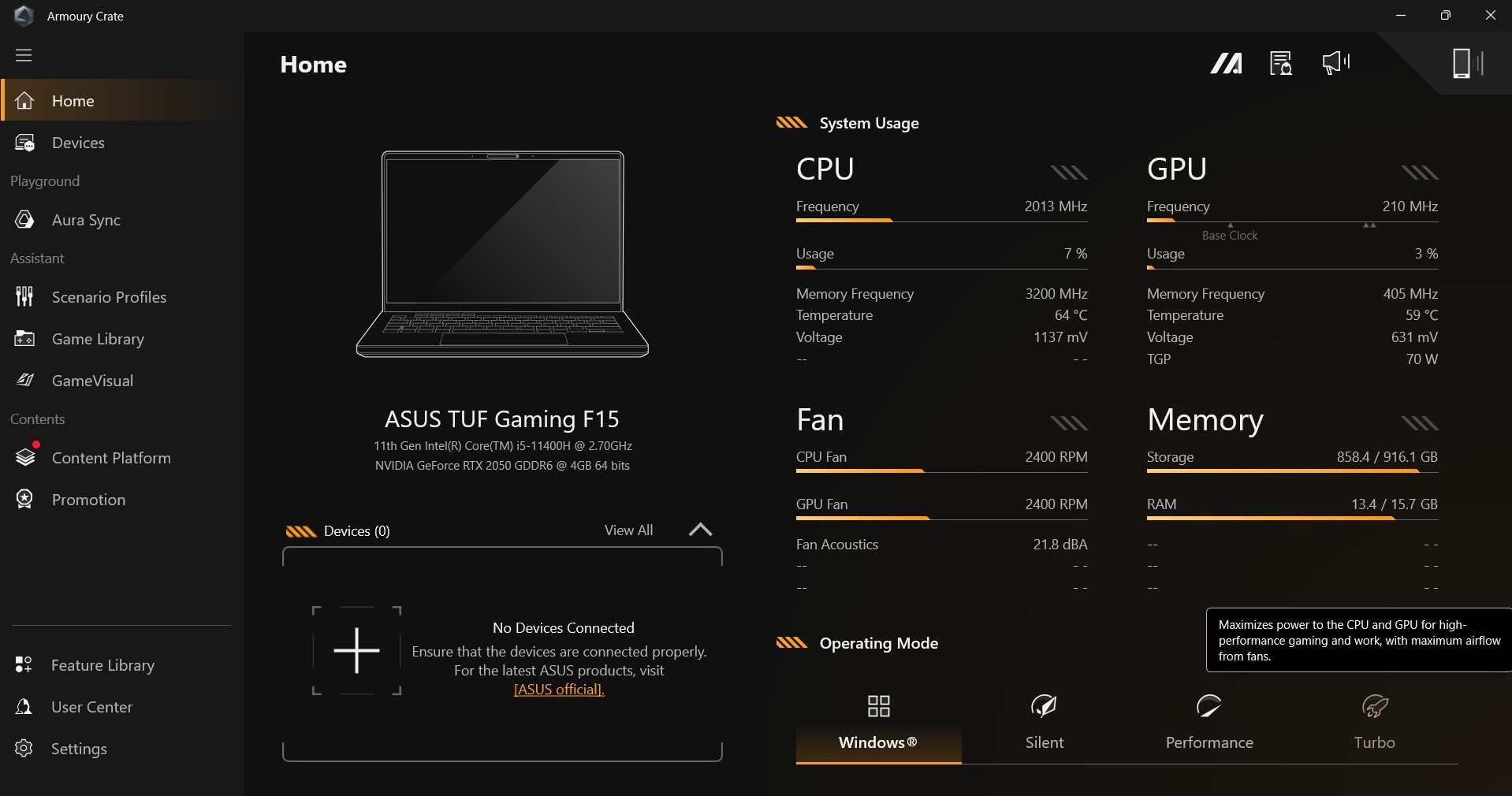 برامج مثل Armoury Crate هي مركز التحكم الحقيقي بأداء اللابتوب