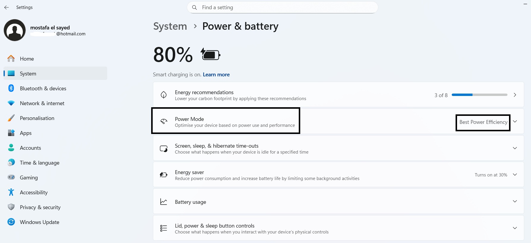 التحكم في "وضع الطاقة" من إعدادات ويندوز 11