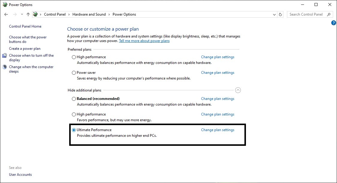 تفعيل وضع "الأداء الفائق" (Ultimate Performance)