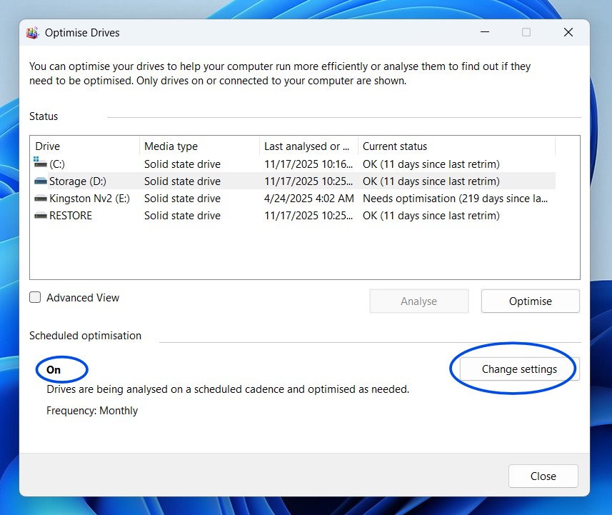 تحسين الاقراص في ويندوز