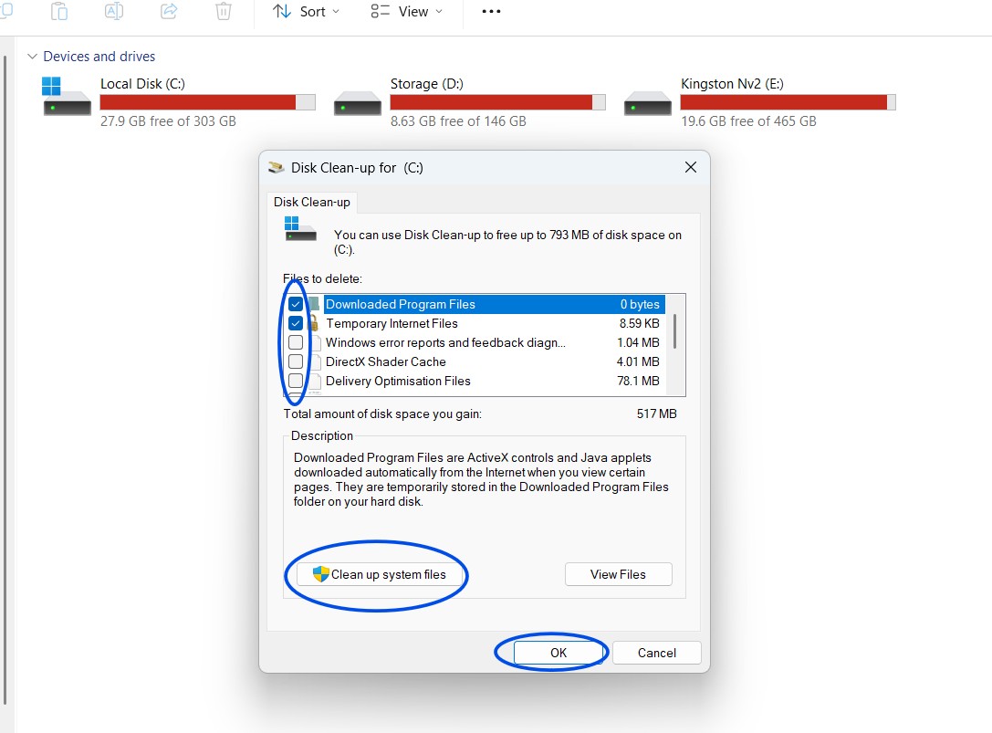 أداة "تنظيف القرص" (Disk Cleanup)