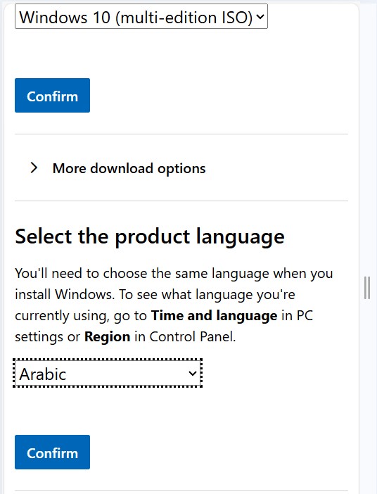 اختر اللغة قبل تحميل ويندوز 10