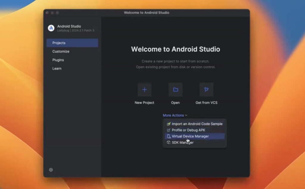 تثبيت  android studio Virtual Device Manager على ماك