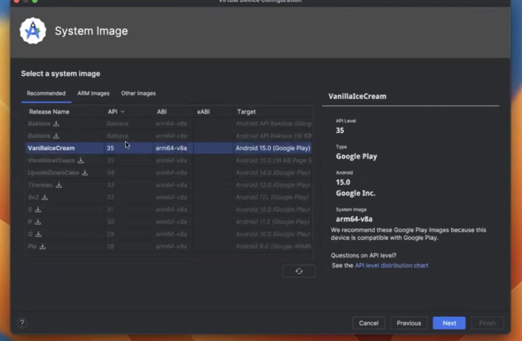 اختيار نظام تشغيل اندرويد افتراضي في android studio